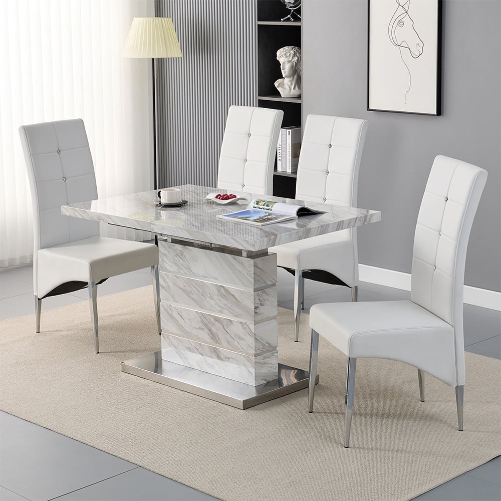 Parker Small Extending Magnesia Dining Table 4 Versilia White Chairs