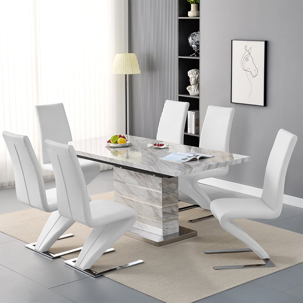 Parker Small Extending Magnesia Dining Table 6 Destin White Chairs