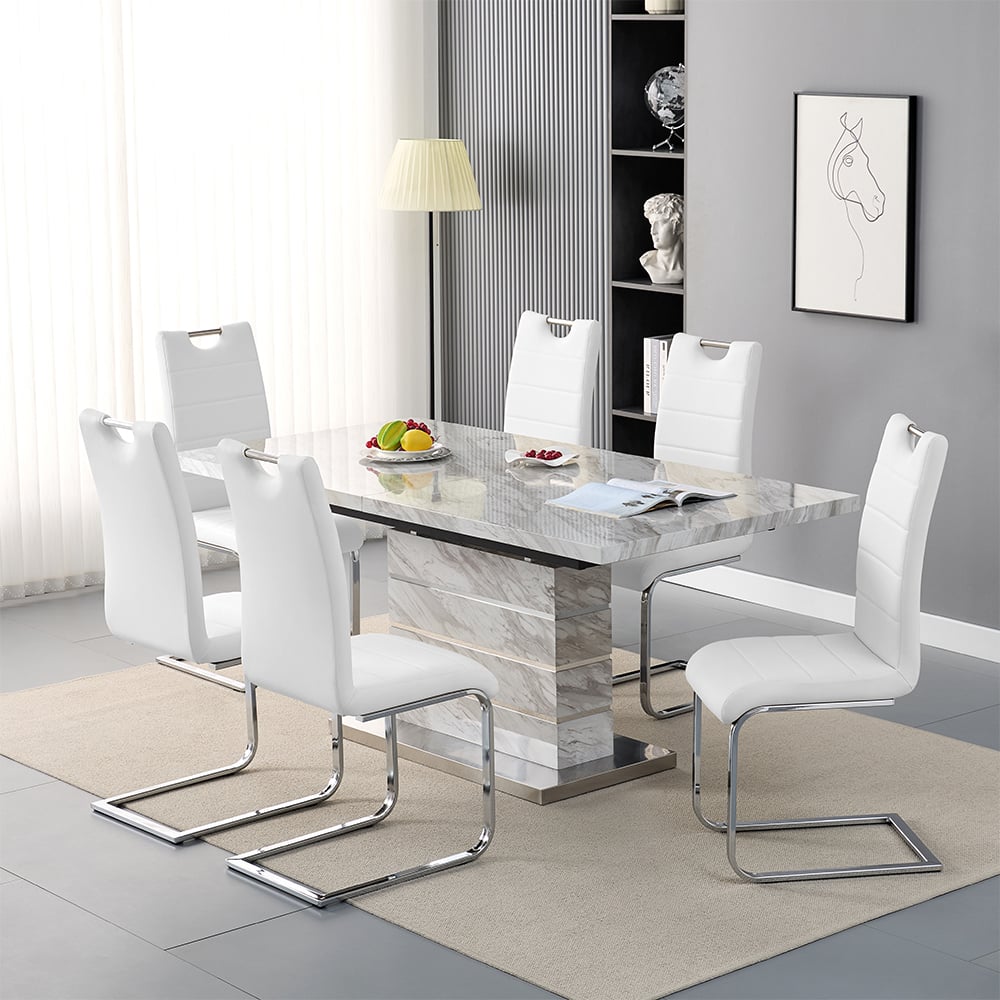 Parker Small Extending Magnesia Dining Table 6 Petersburg White Chairs