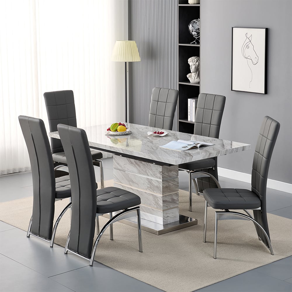 Parker Small Extending Magnesia Dining Table 6 Riverton Grey Chairs