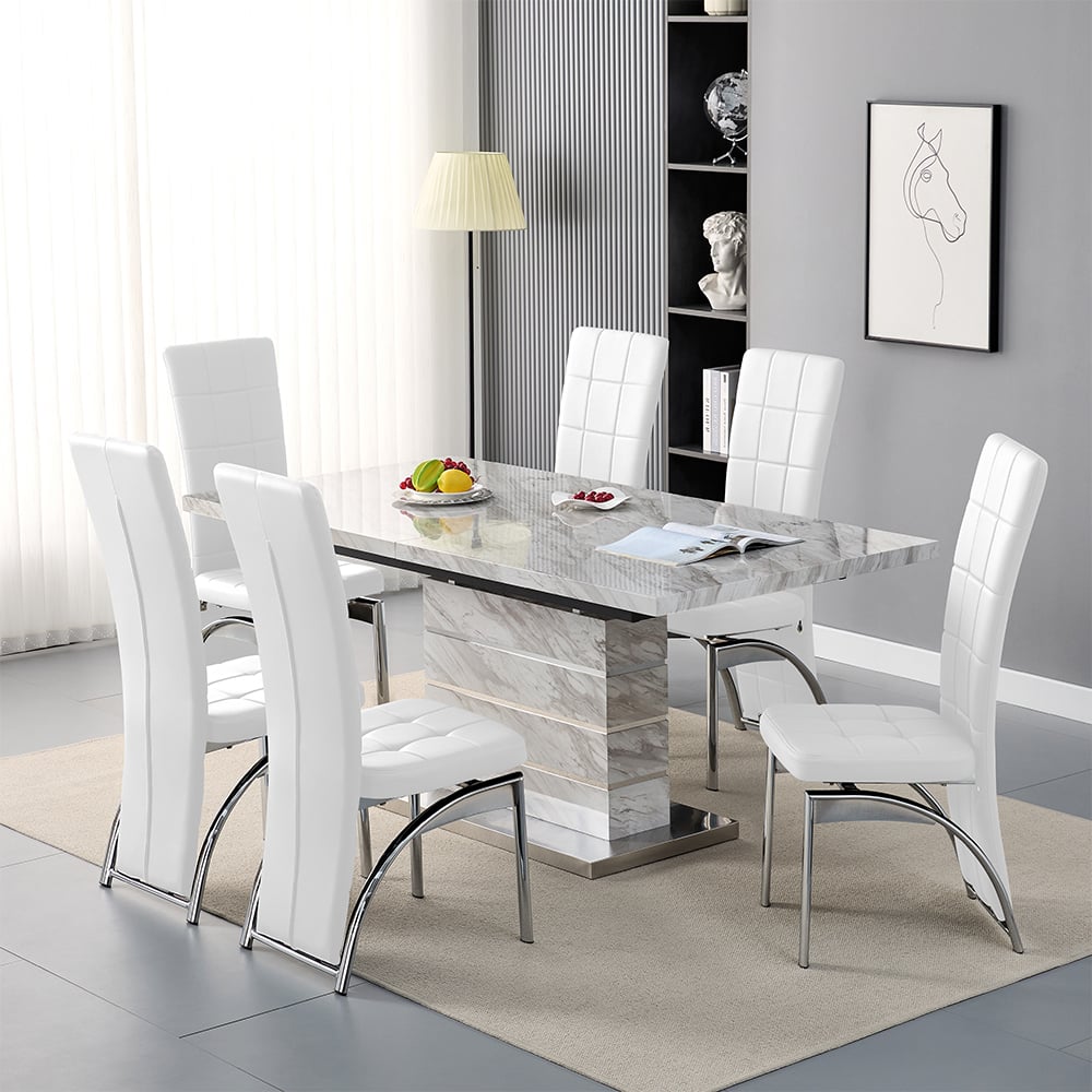 Parker Small Extending Magnesia Dining Table 6 Riverton White Chairs