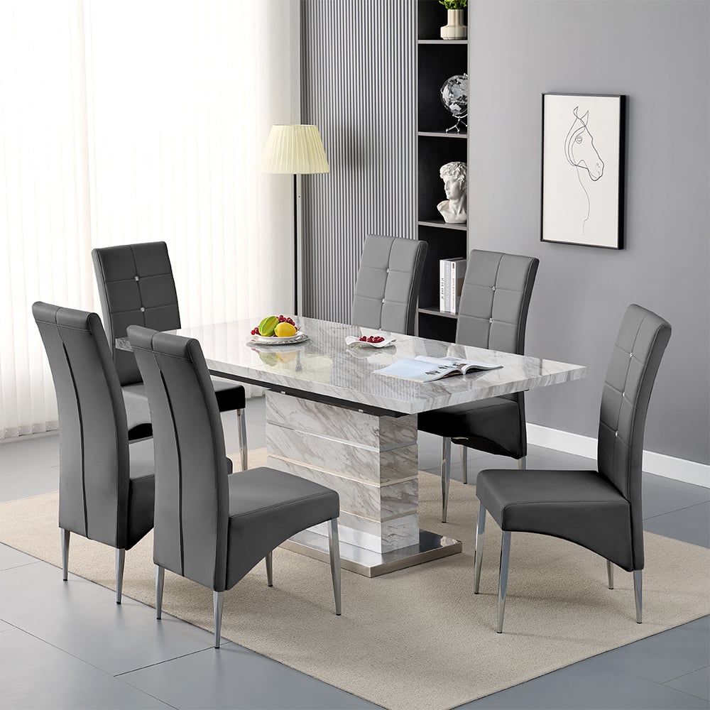 Parker Small Extending Magnesia Dining Table 6 Versilia Grey Chairs