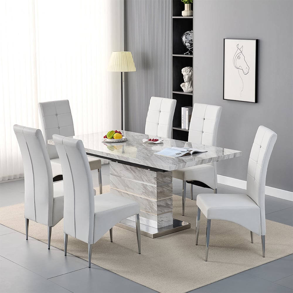 Parker Small Extending Magnesia Dining Table 6 Versilia White Chairs