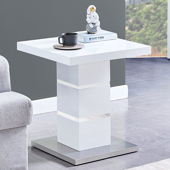 Parker Square High Gloss Lamp Table In White