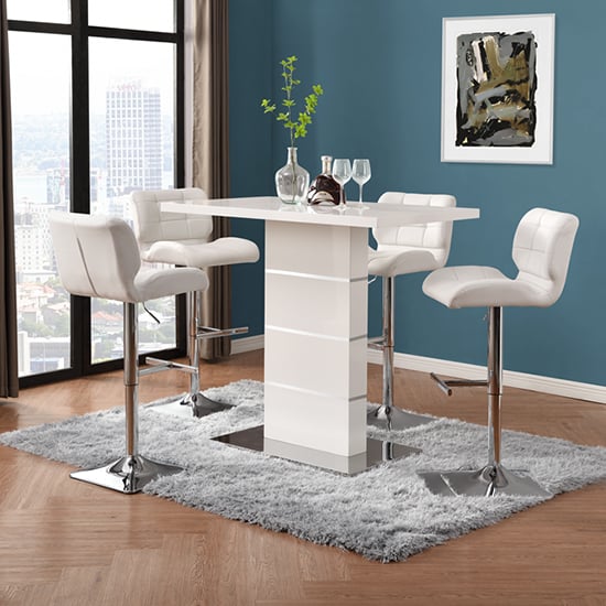 Parker White Gloss Bar Table With 4 Canyon White Stools