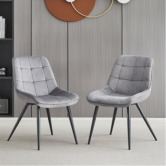 Petaluma Grey Fabric Dining Chairs With Black Legs In Pair