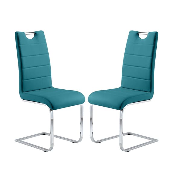 Peterburg Teal Faux Leather Dining Chairs In Pair