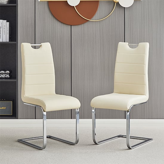 Petersburg Cream Faux Leather Dining Chairs In Pair