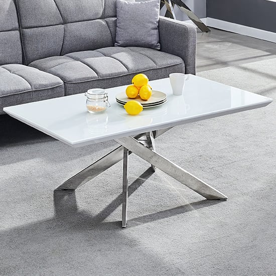 Petersburg Glass Top High Gloss Coffee Table In White And Chrome Legs