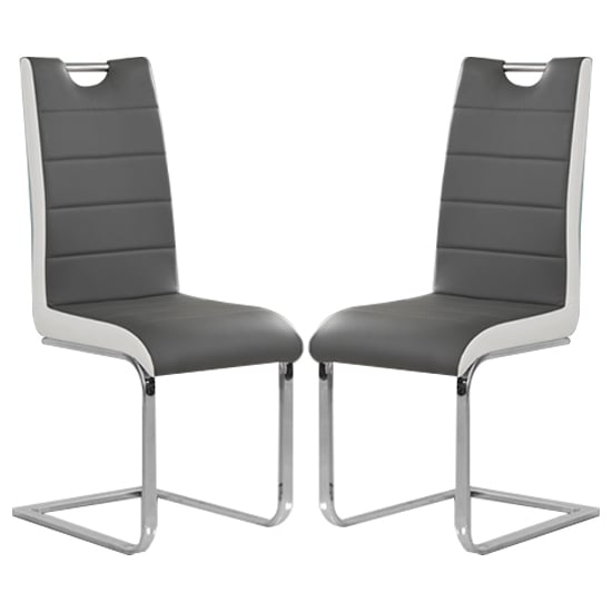 Petersburg Grey And White Faux Leather Dining Chairs In Pair