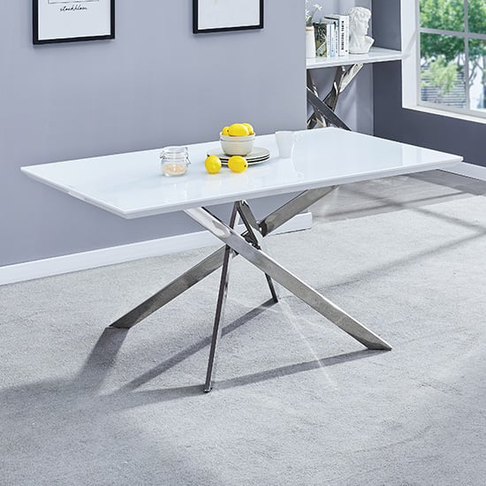 Petersburg Large Glass Top High Gloss Dining Table In White