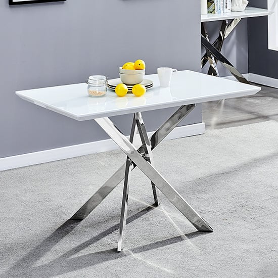 Petersburg Small Glass Top High Gloss Dining Table In White