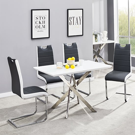 Petersburg Small White Glass Dining Table 4 Petersburg Black White Chairs