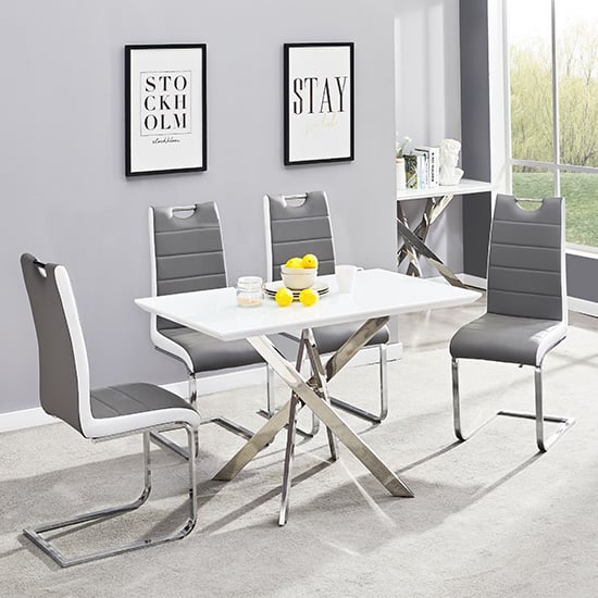 Petersburg Small White Glass Dining Table 4 Petersburg Grey White Chairs