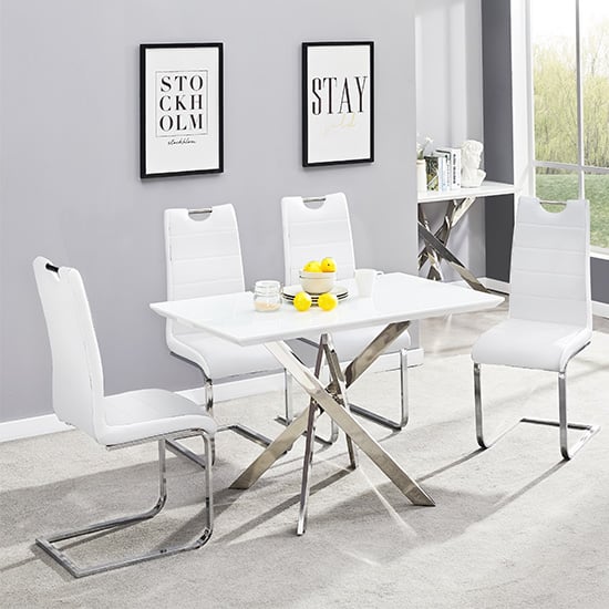 Petersburg Small White Glass Dining Table With 4 Petersburg White Chairs