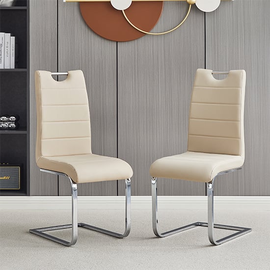 Petersburg Taupe Faux Leather Dining Chairs In Pair