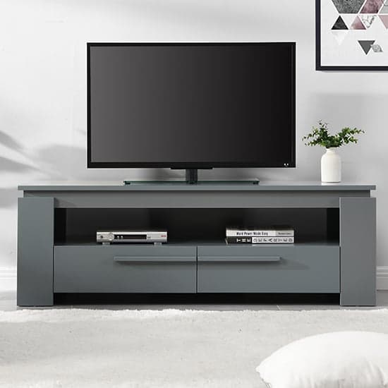 Portal Wooden TV Stand With 2 Drawers In Grey