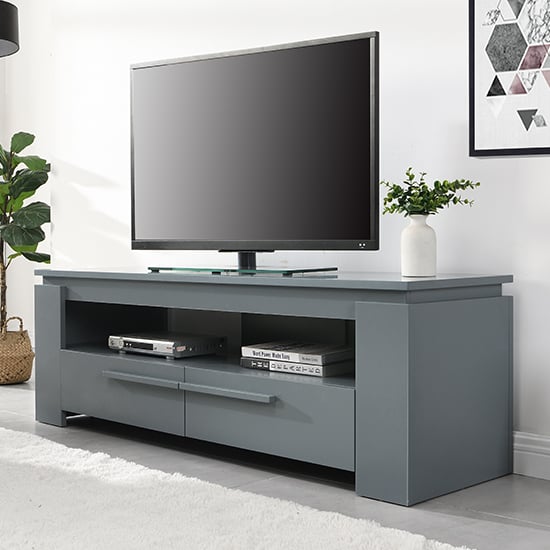 Portal Wooden TV Stand With 2 Drawers In Grey