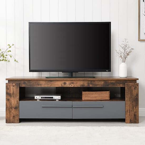 Portal Wooden TV Stand With 2 Drawers In Rustic Oak