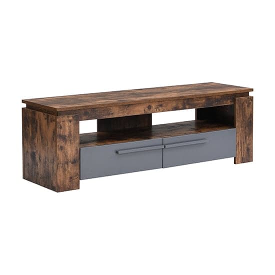 Portal Wooden TV Stand With 2 Drawers In Rustic Oak