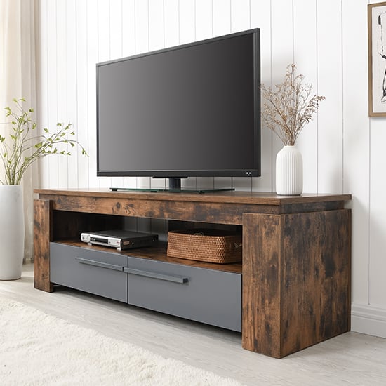 Portal Wooden TV Stand With 2 Drawers In Rustic Oak