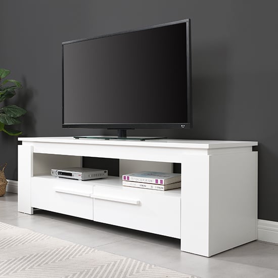 Portal Wooden TV Stand With 2 Drawers In White