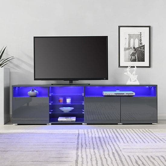 Princeton High Gloss TV Stand Sideboard In Grey With LED Lights