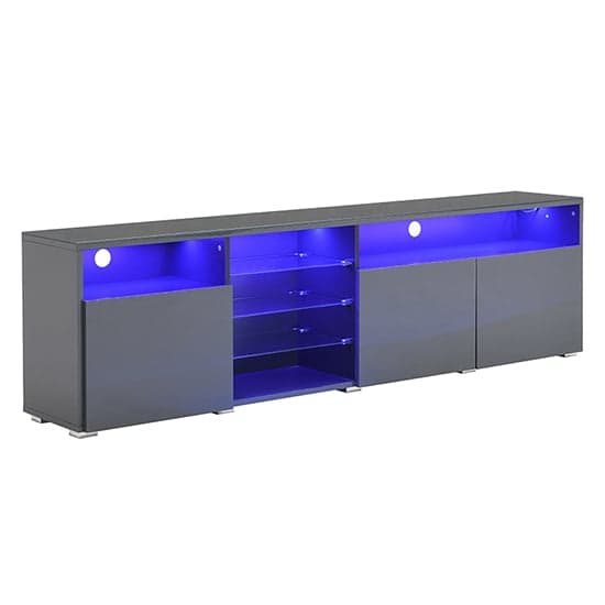 Princeton High Gloss TV Stand Sideboard In Grey With LED Lights