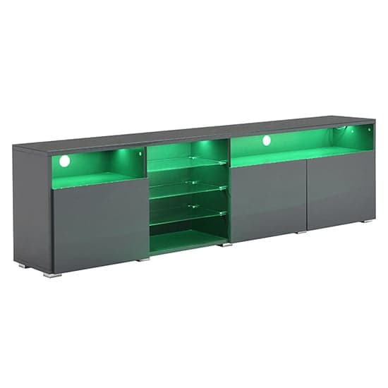 Princeton High Gloss TV Stand Sideboard In Grey With LED Lights