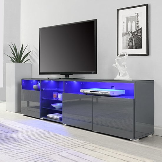 Princeton High Gloss TV Stand Sideboard In Grey With LED Lights