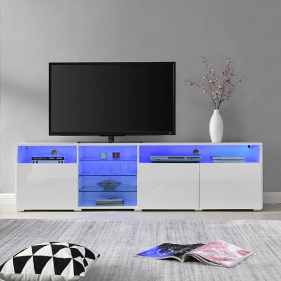 Princeton High Gloss TV Stand Sideboard In White With LED Lights