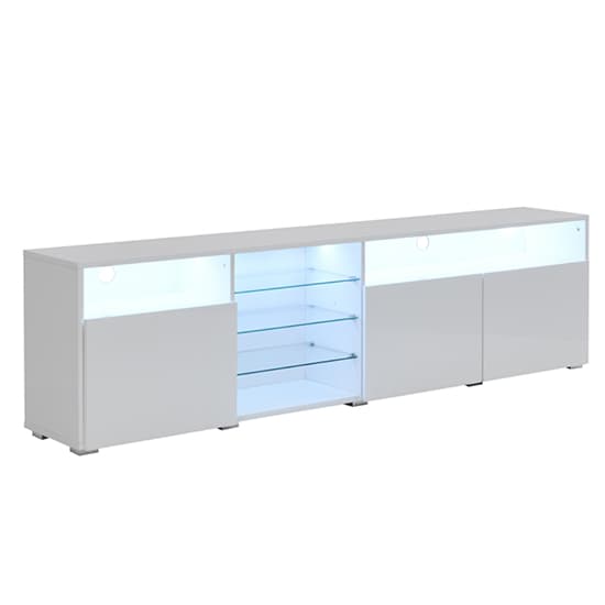 Princeton High Gloss TV Stand Sideboard In White With LED Lights