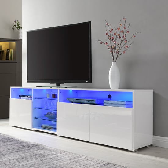 Princeton High Gloss TV Stand Sideboard In White With LED Lights