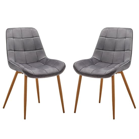 Prism Grey Fabric Dining Chairs With Oak Legs In Pair