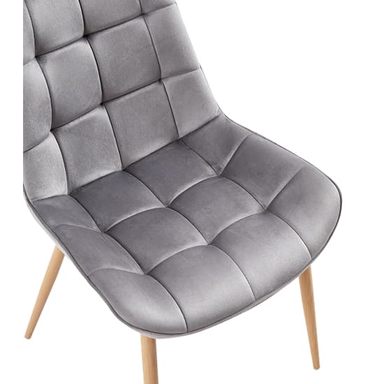 Prism Grey Fabric Dining Chairs With Oak Legs In Pair