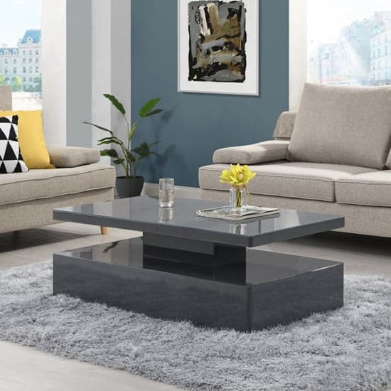 Quarry Glass Top High Gloss Coffee Table In Grey With LED