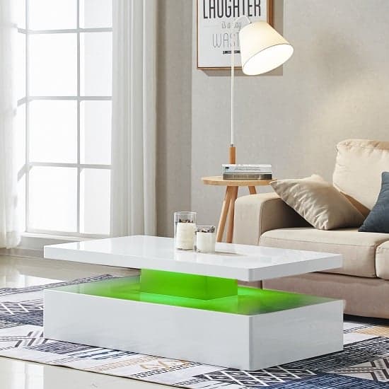 Quarry High Gloss Coffee Table in White With LED Lights