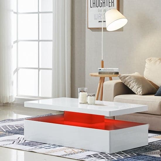 Quarry High Gloss Coffee Table in White With LED Lights