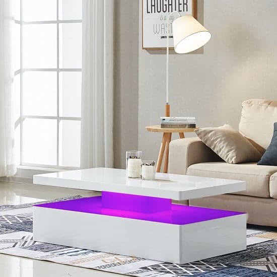 Quarry High Gloss Coffee Table in White With LED Lights