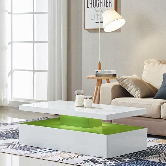 Quarry High Gloss Coffee Table in White With LED Lights