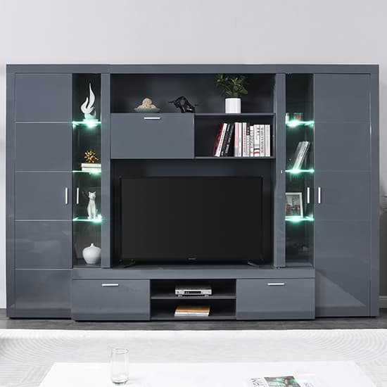 Ramona Entertainment Unit Grey With High Gloss Fronts And LED