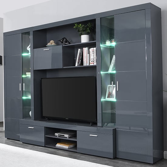 Ramona Entertainment Unit Grey With High Gloss Fronts And LED