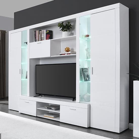 Ramona Entertainment Unit White With High Gloss Fronts And LED