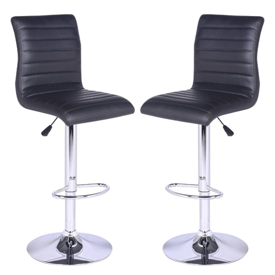 Rifle Black Faux Leather Bar Stools With Chrome Base In Pair