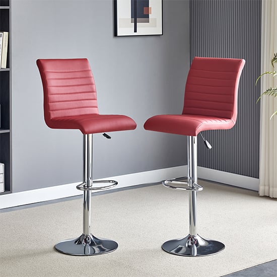 Rifle Bordeaux Faux Leather Bar Stools With Chrome Base In Pair