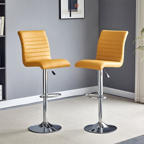 Rifle Curry Faux Leather Bar Stools With Chrome Base In Pair