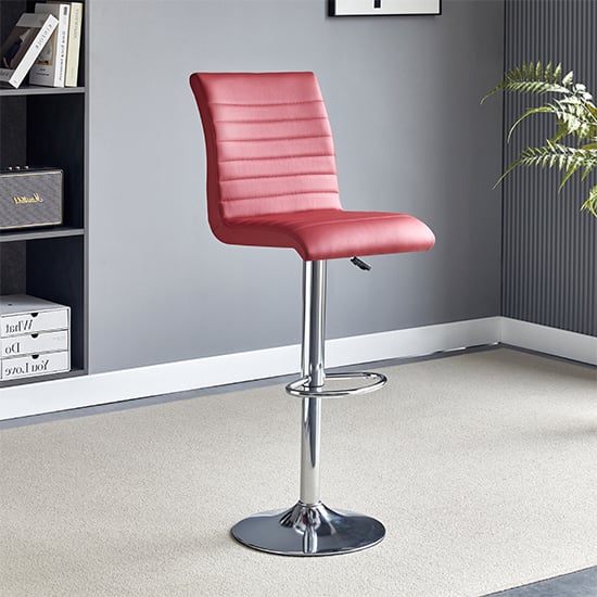 Rifle Faux Leather Bar Stool In Bordeaux With Chrome Base