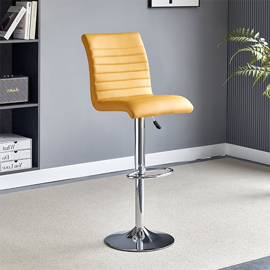 Rifle Faux Leather Bar Stool In Curry With Chrome Base