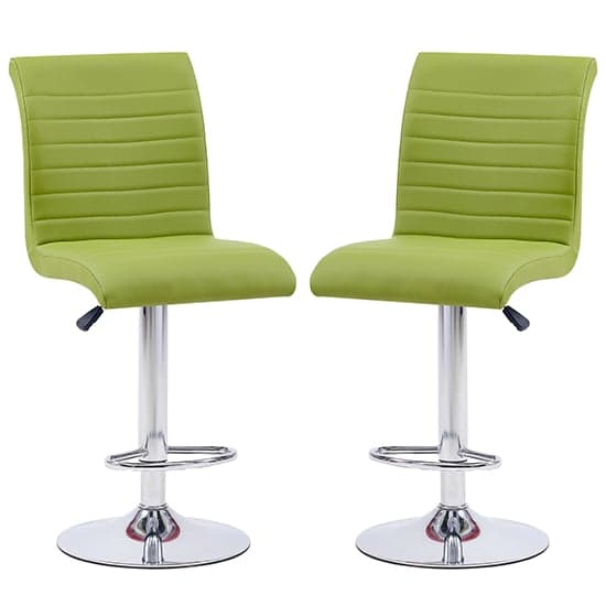 Rifle Green Faux Leather Bar Stools With Chrome Base In Pair