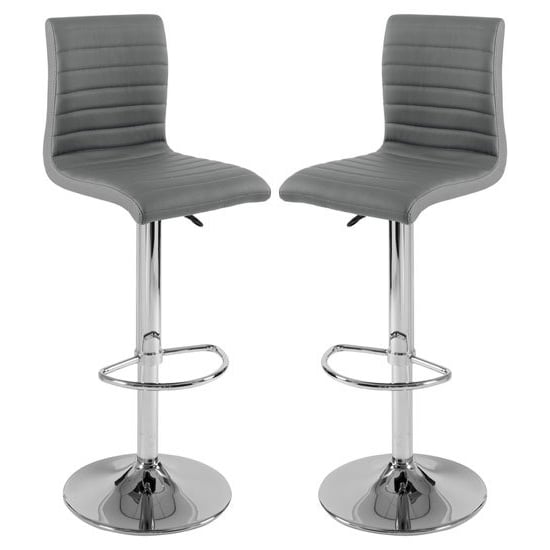 Rifle Grey Faux Leather Bar Stools With Chrome Base In Pair